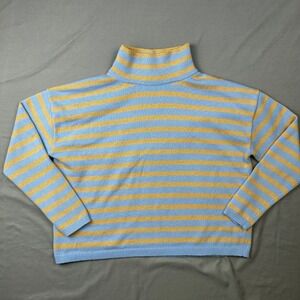 Talbots Petite Striped Mock Neck Sweater Blue Yellow Metallic Gold Long Sleeve